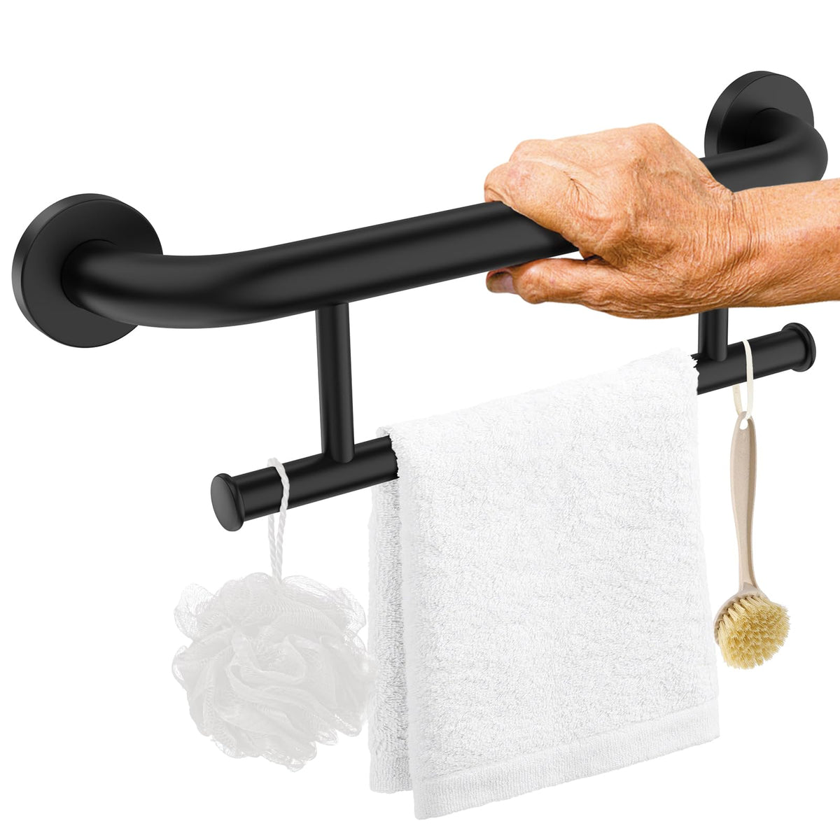 Polished Chrome Grab Bar with Towel Holder, Grab Bars for Shower 24 Inch