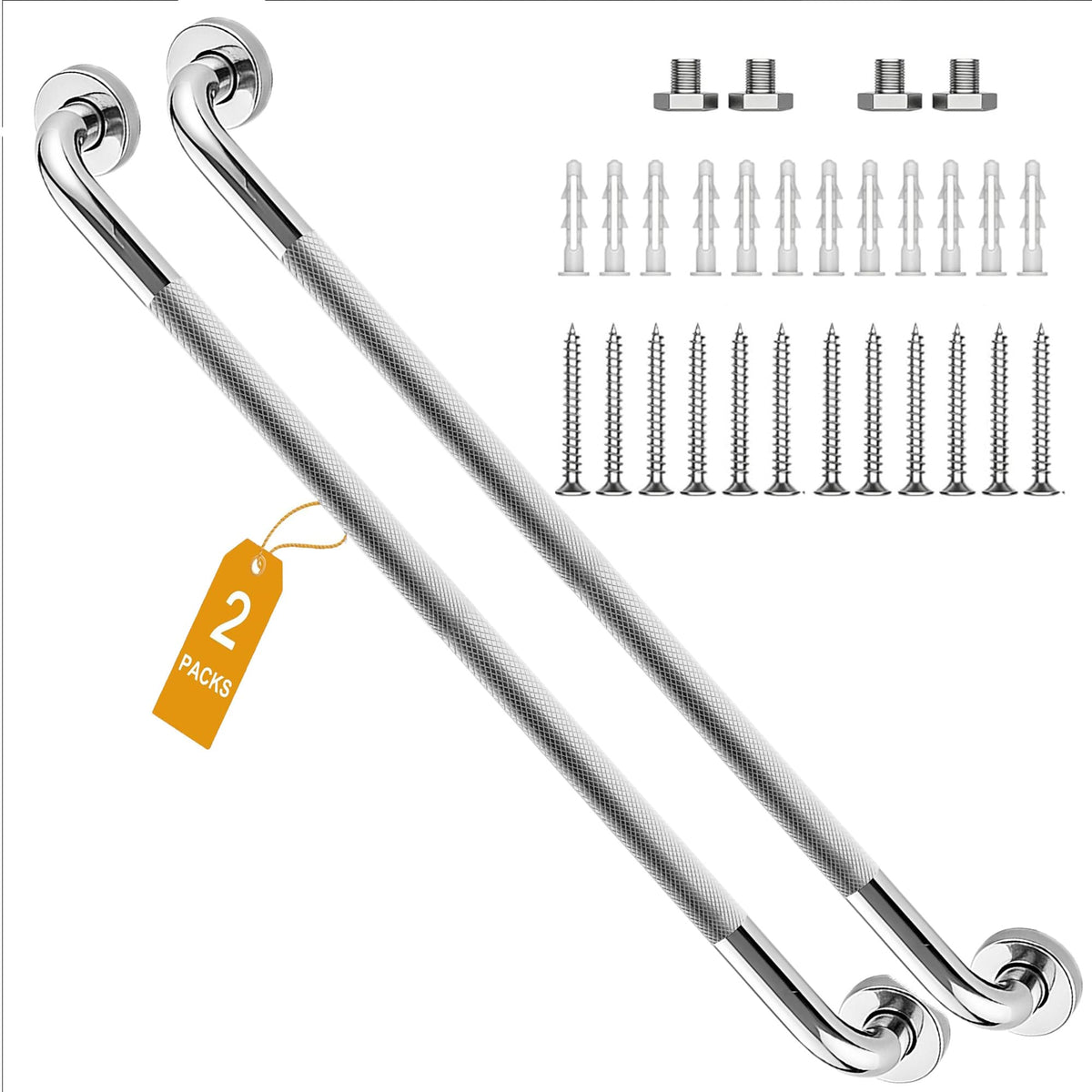 16 Inch Shower Grab Bars, 2 Pack Chrome Safety Bars 1.25" Dia