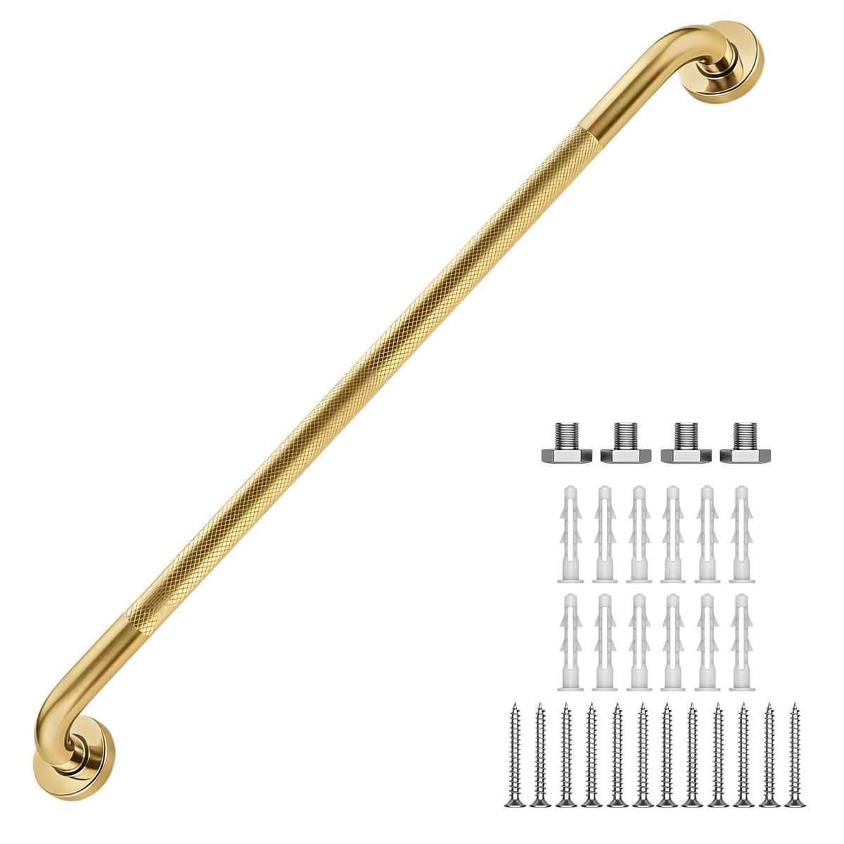 16 Inch Grab Bars 1.25" Dia,2 Pack Brushed Nickel 304 Stainless Steel Bathroom Grab Bar,Anti Slip Knurled Safety Bar,Wall Mount Handicap Grab Bars,Support Handrail for Seniors Elderly Injury