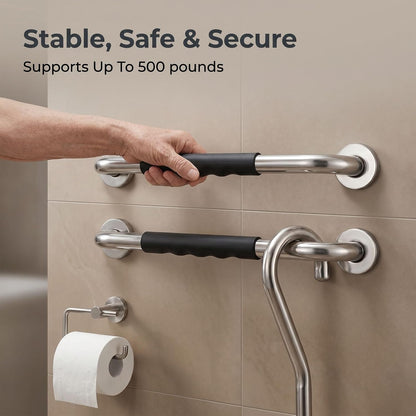 2Pcs Grab Bars for Shower, 16 Inch Stainless Steel Bathroom Safety Handrail with Non-Slip Rubber Grip, Mirror Polished Shower Handles, Handicap Grab Bars for Seniors Elderly