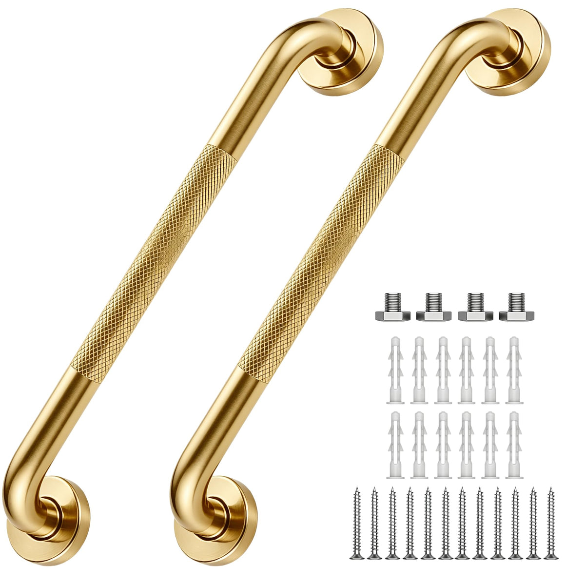 16 Inch Grab Bars 1.25" Dia,2 Pack Brushed Nickel 304 Stainless Steel Bathroom Grab Bar,Anti Slip Knurled Safety Bar,Wall Mount Handicap Grab Bars,Support Handrail for Seniors Elderly Injury