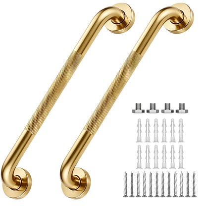 16 Inch Grab Bars 1.25" Dia,2 Pack Brushed Nickel 304 Stainless Steel Bathroom Grab Bar,Anti Slip Knurled Safety Bar,Wall Mount Handicap Grab Bars,Support Handrail for Seniors Elderly Injury