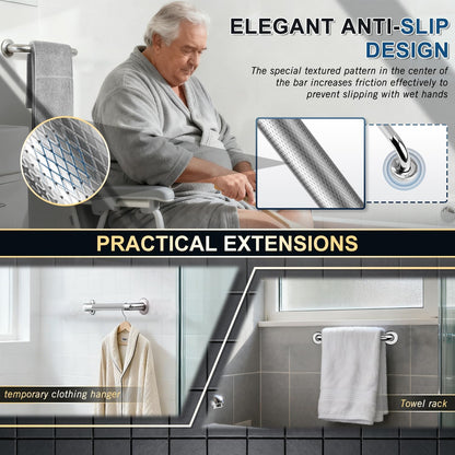 supregear Bathroom Grab Bar Rail, 304 Stainless Steel Non-Slip Bathroom Handle, Safety Handle, Indoor/Outdoor Auxiliary Handle for Kitchen Bedroom Bathtub, Shower and Steps, 10 inch