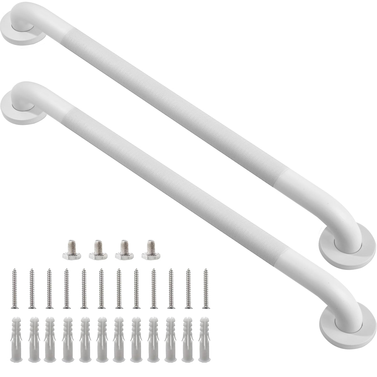 16 Inch Silver Anti-Slip Shower Grab Bars, 1.25" Diameter 2 Pack