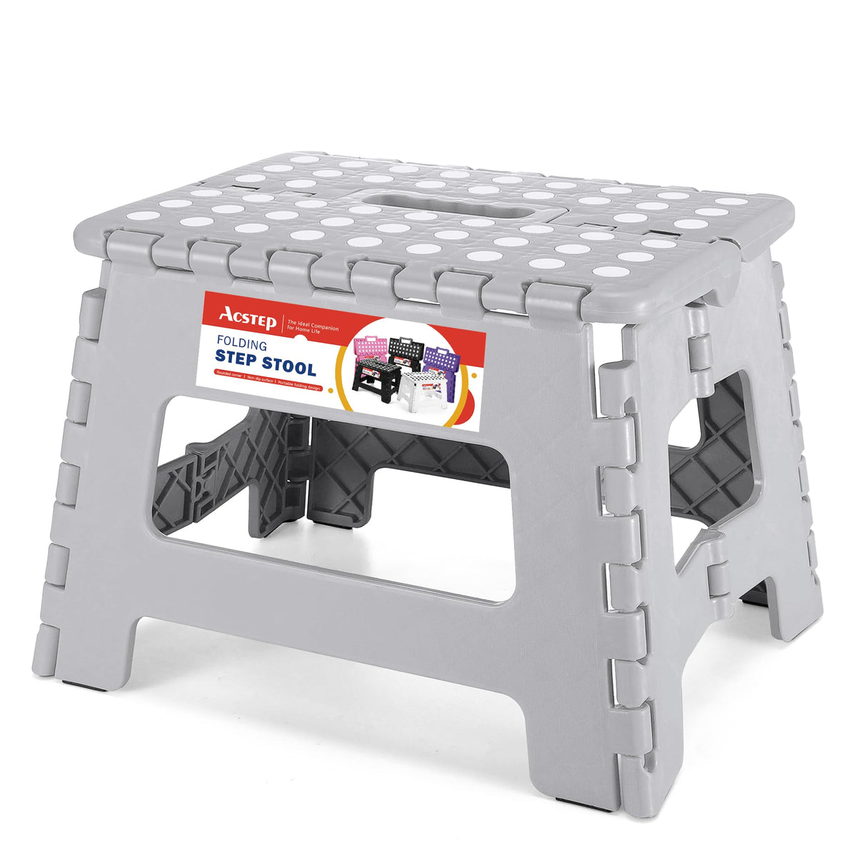 ACSTEP Folding Step Stool 9 Inch, Non-Slip Foldable Stools for Kids, Black