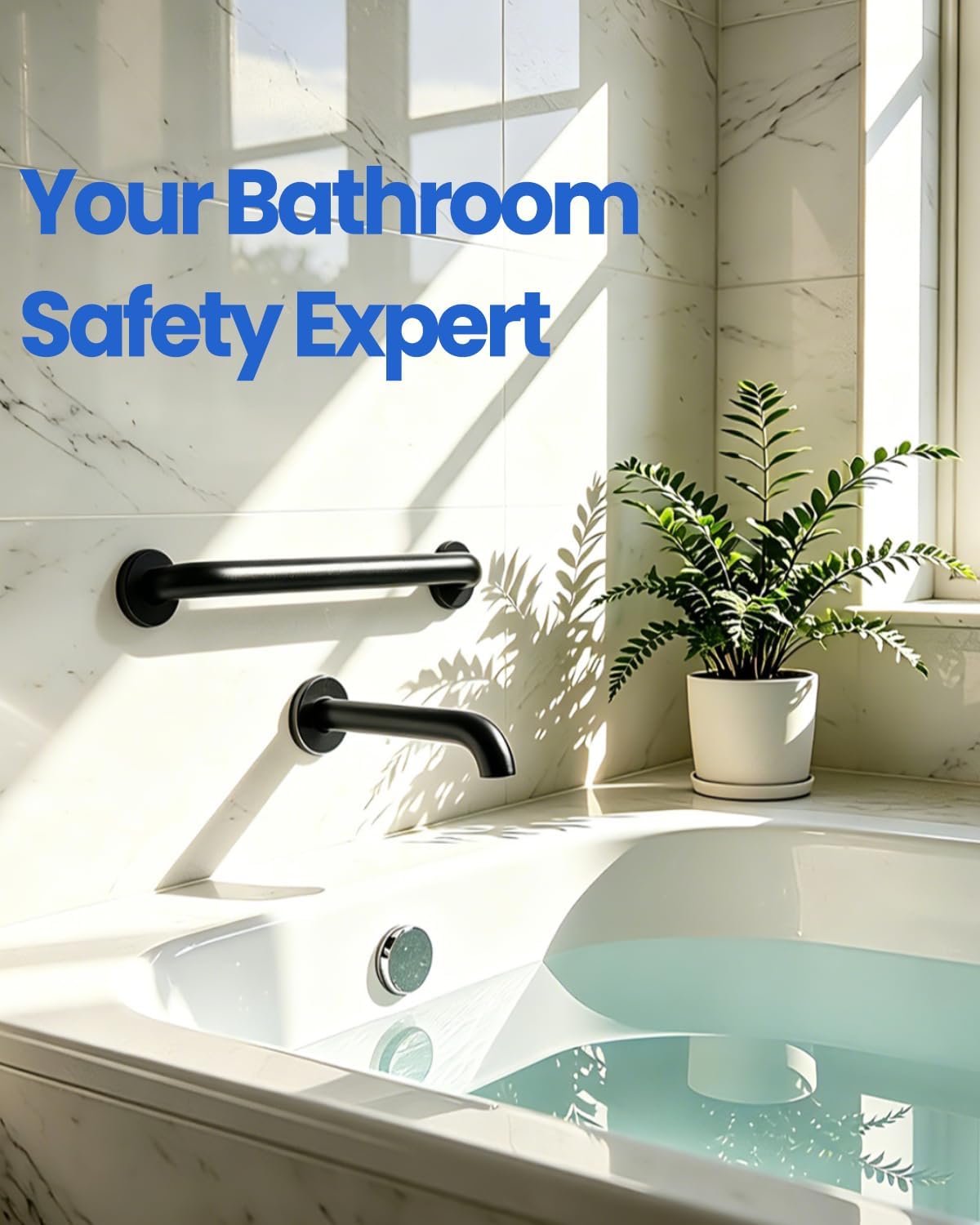 Grab Bars for Shower: 12 Inch Shower Handle for Wall - Stainless Steel, Black Handicap Grab Bars, Bath & Shower Safety Bars for Seniors, Stable Bathroom Handrail for Elderly (2 Packs)