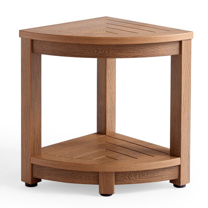 KaimuBench Corner Shower Stool for Inside Shower Waterproof, Poly Lumber Bathroom Shower Corner Bench Seat, Plastic Shower Chair Seat, Shower Shaving Foot Rest with Adjustable Feet, Non-Slip, White
