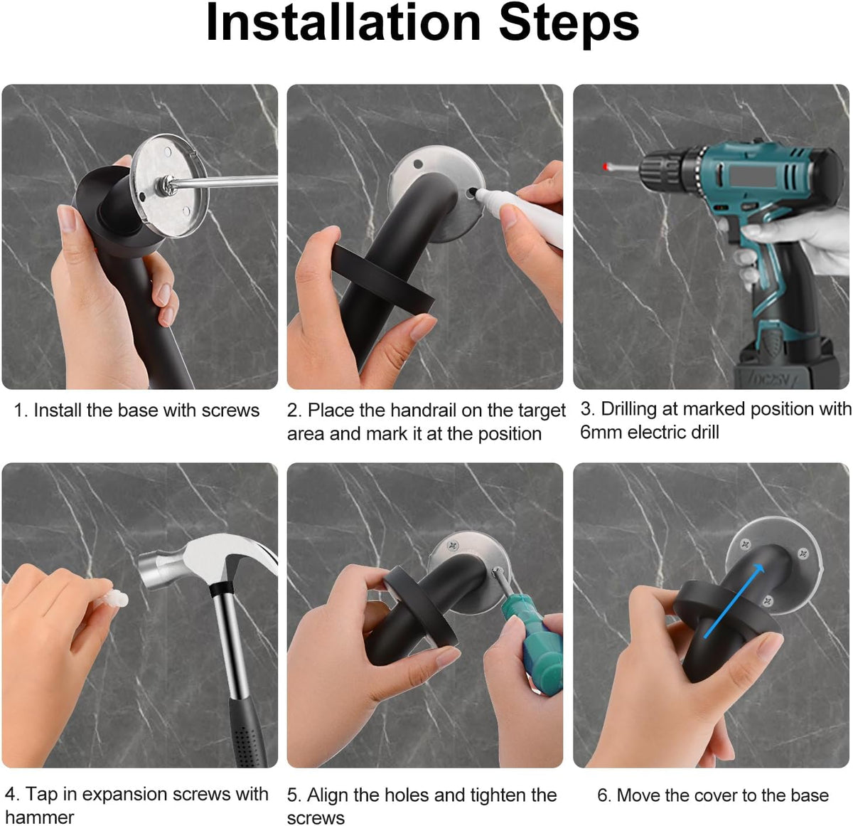 supregear Grab Bars for Wall, Bathroom Shower Handle for Seniors, 1 Inch Diameter 201 Stainless Steel Safety Hand Rail, Wall Mounted Toilet Bathtub Support, Black Finish, 12 Inch