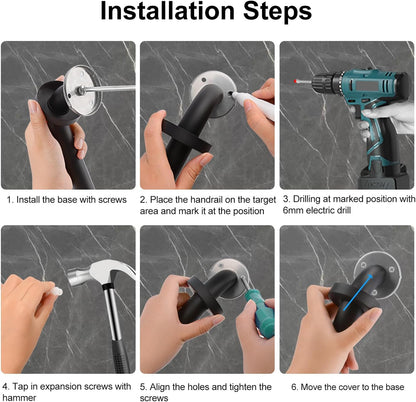 supregear Grab Bars for Wall, Bathroom Shower Handle for Seniors, 1 Inch Diameter 201 Stainless Steel Safety Hand Rail, Wall Mounted Toilet Bathtub Support, Black Finish, 12 Inch