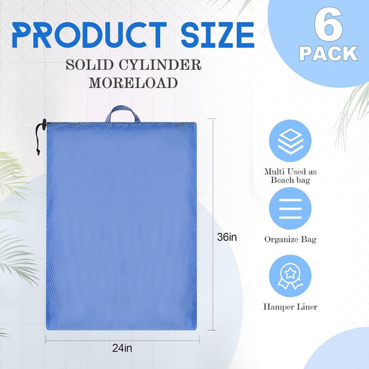6 Pack Colorful Mesh Laundry Bags with Handles, 24 x 36 Inches