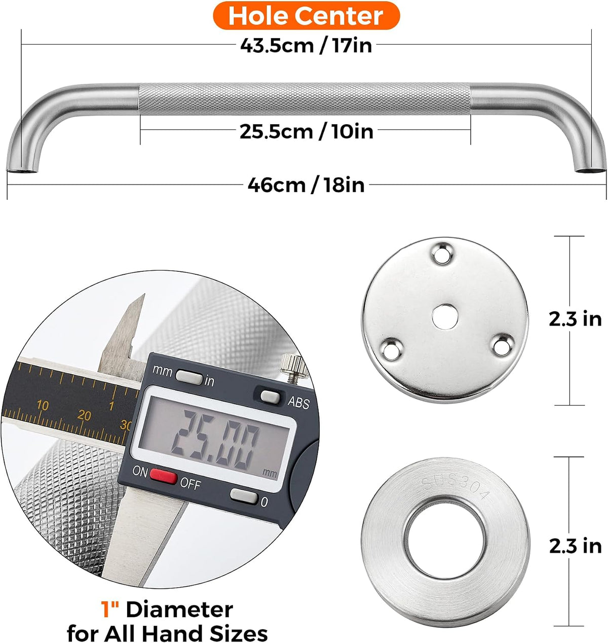 Grab Bars for Shower, 18 Inch Shower Handle, 2 Pack, Brushed Nickel