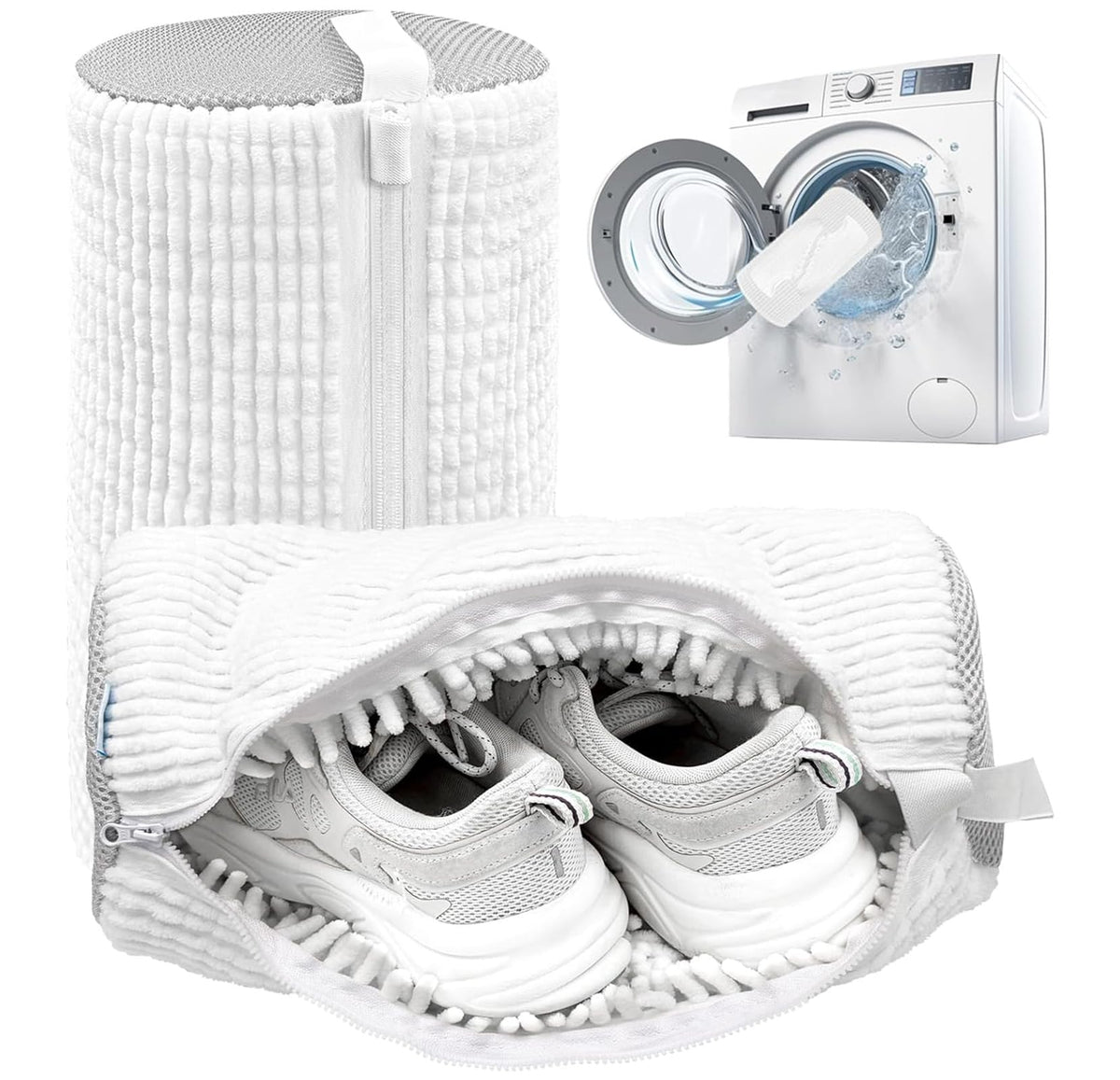 Shoe Washing Machine Bag,Laundry Shoe Bag for Washer and Dryer,Reusable Shoe Cleaning Bag for Sneakers,Tennis Shoes,With Self-locking Zipper, Microfiber Inside (2, Light =Grey)