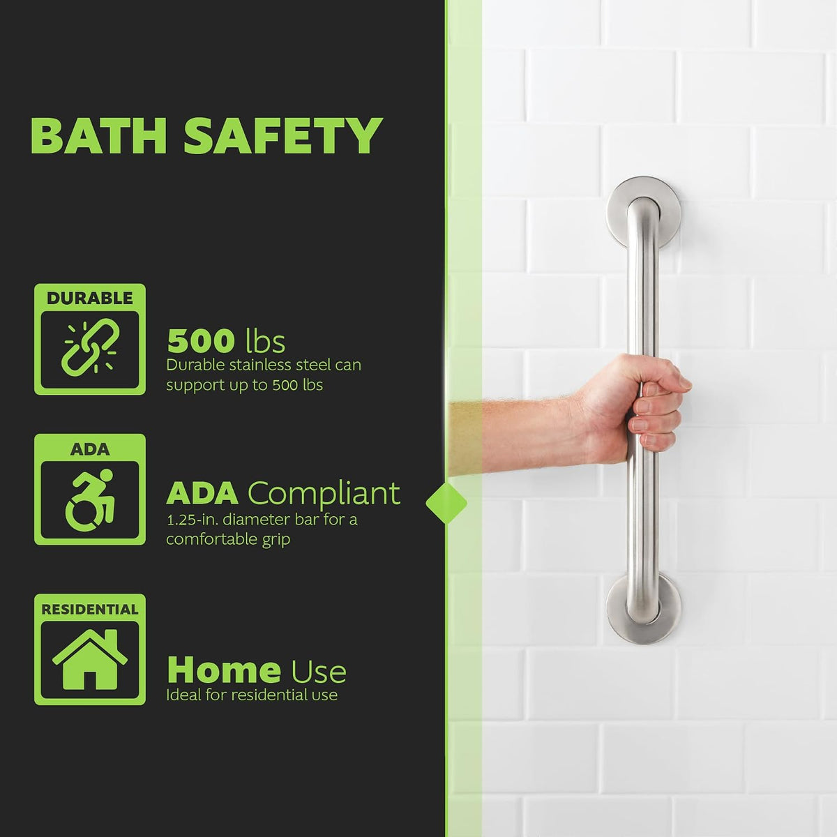 Homewerks 068 HW11424SS 24 inch Bathroom Grab Bar with 1-1/4 Inch Diameter and Concealed Screws ADA Compliant, Stainless Steel