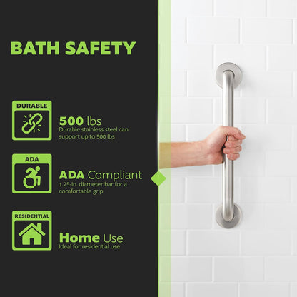 Homewerks 068 HW11424SS 24 inch Bathroom Grab Bar with 1-1/4 Inch Diameter and Concealed Screws ADA Compliant, Stainless Steel