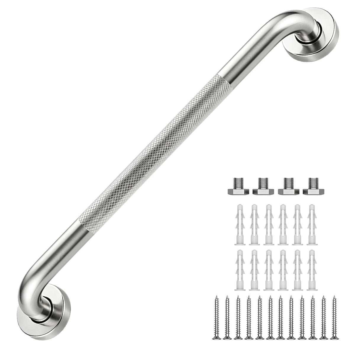 16 Inch Grab Bars 1.25" Dia,2 Pack Brushed Nickel 304 Stainless Steel Bathroom Grab Bar,Anti Slip Knurled Safety Bar,Wall Mount Handicap Grab Bars,Support Handrail for Seniors Elderly Injury