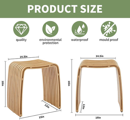 Bamboo Shower Bench, Waterproof Non-Slip Bath Stool,Sturdy Stable