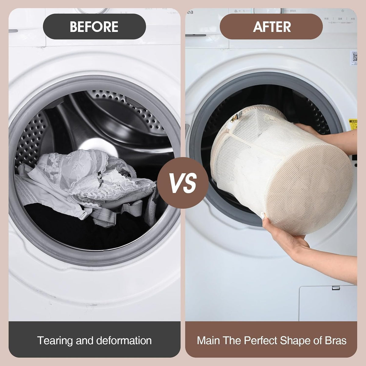 100% Cotton Bra Washing Bags for Laundry, 9”x9”x9” Large Size, 3 Pcs