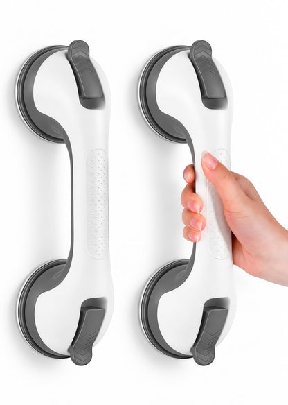 Suction Grab Bars for Shower, Gel-Enhanced Shower Handle for Senior, Silver