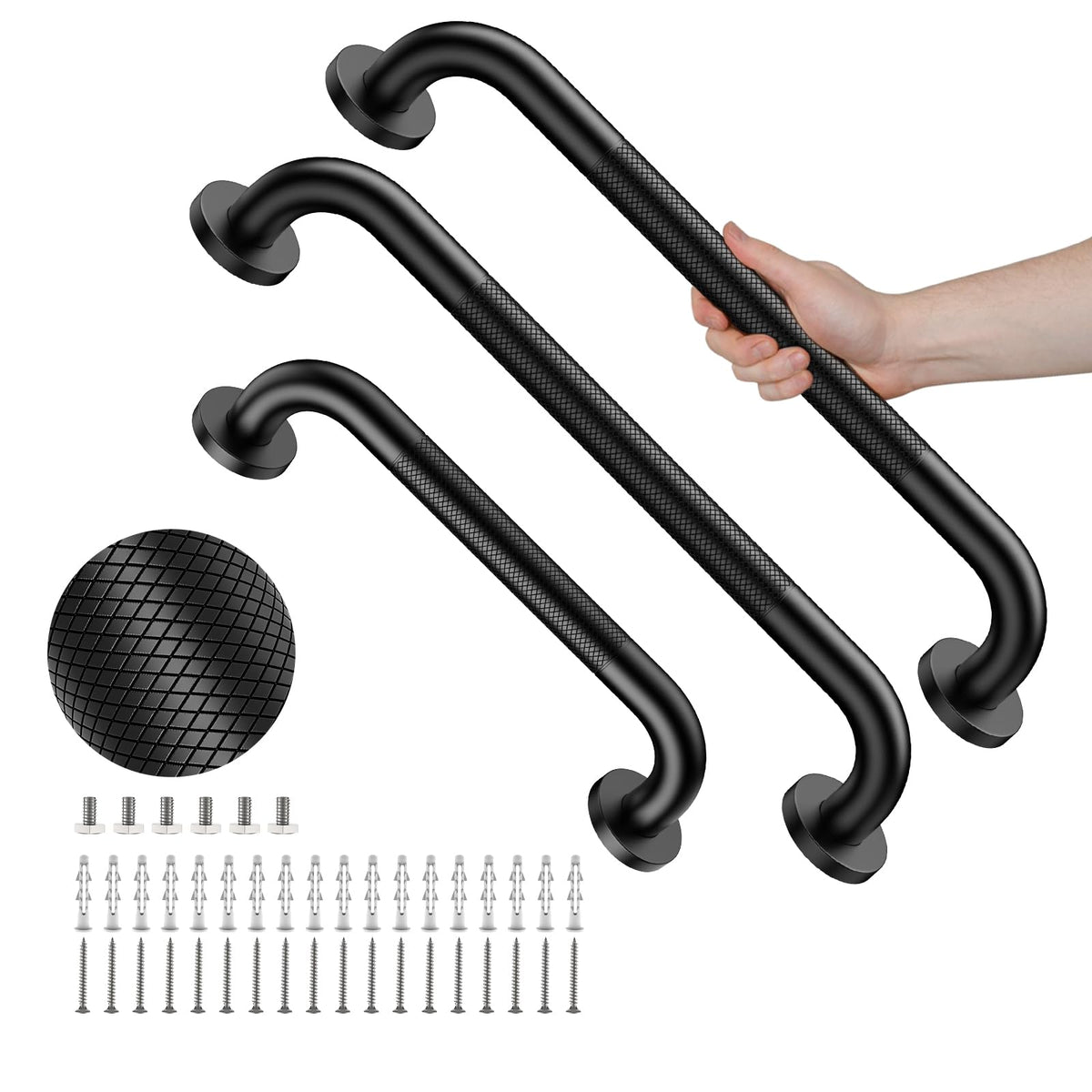 3 Pack Anti Slip Shower Grab Bar, Munzong 12" 16" 16" White Bathroom Bar