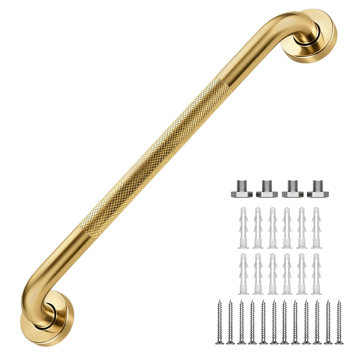 16 Inch Grab Bars 1.25" Dia,2 Pack Brushed Nickel 304 Stainless Steel Bathroom Grab Bar,Anti Slip Knurled Safety Bar,Wall Mount Handicap Grab Bars,Support Handrail for Seniors Elderly Injury