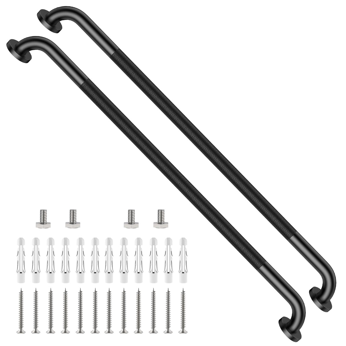 2 Pack 24 Inch Polished Chrome Anti Slip Knurled Shower Grab Bar