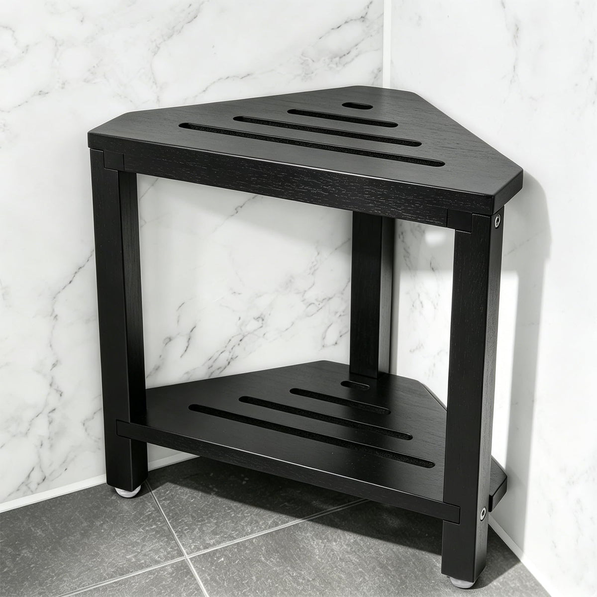 IBosins Corner Shower Stool 14in Small Bench Storage Shelf Natural Finish