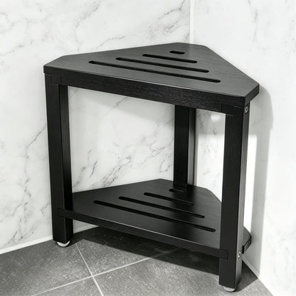 IBosins Corner Shower Stool 14in Small Bench Storage Shelf Natural Finish