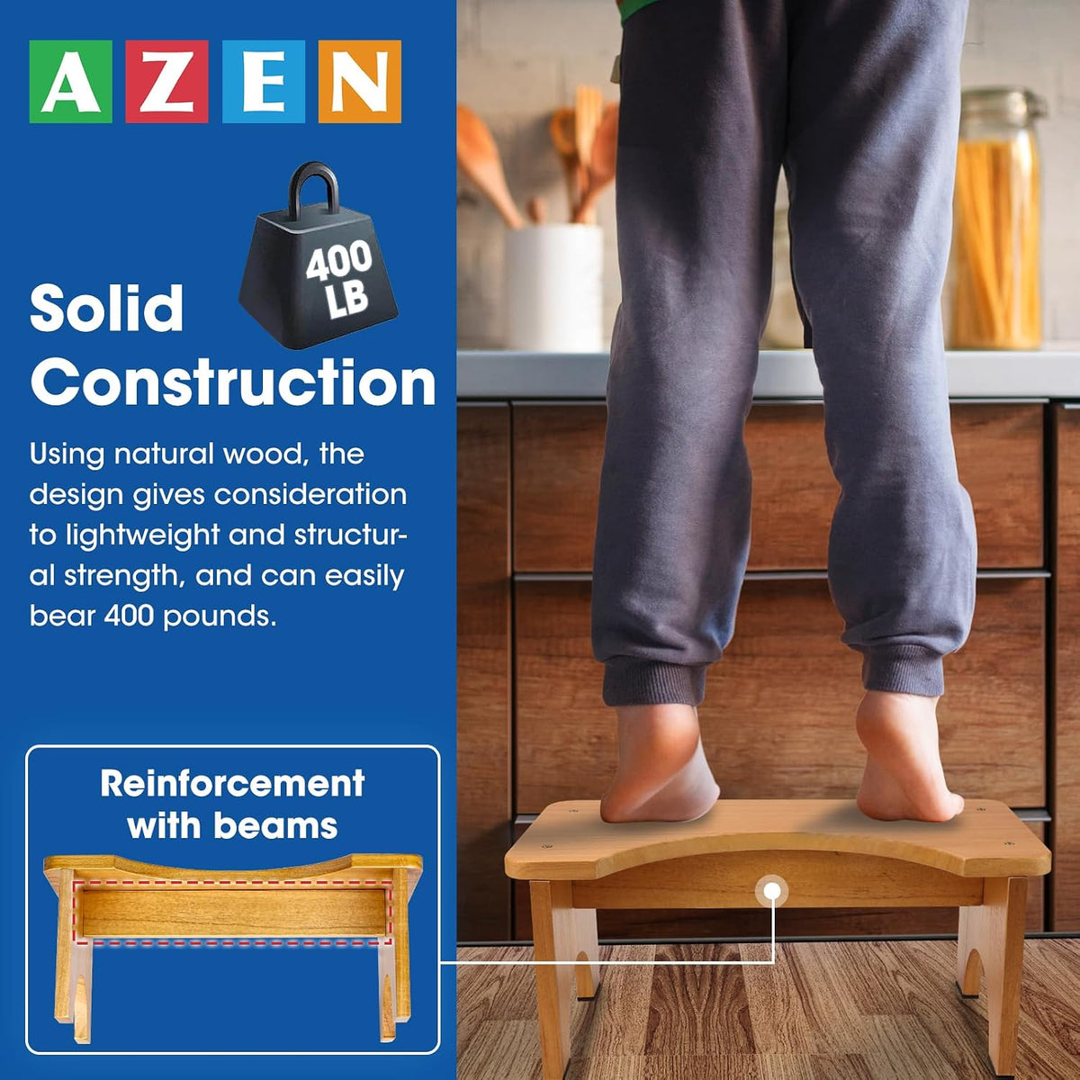 AZEN Toilet Stool Squat Adult, Wood Poop Stool for Bathroom Adults, 7 Inch Height