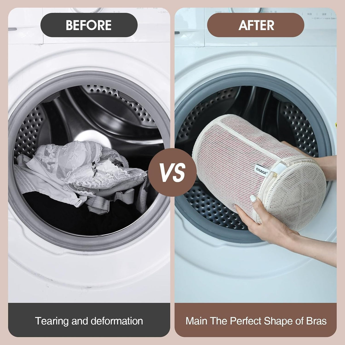 100% Cotton Bra Laundry Bags for Washing Machine, 3 Pack Pure Cotton Mesh Laundry Bags for Delicates, Lingerie, No Dye, Natural(8x6.5 Inch)