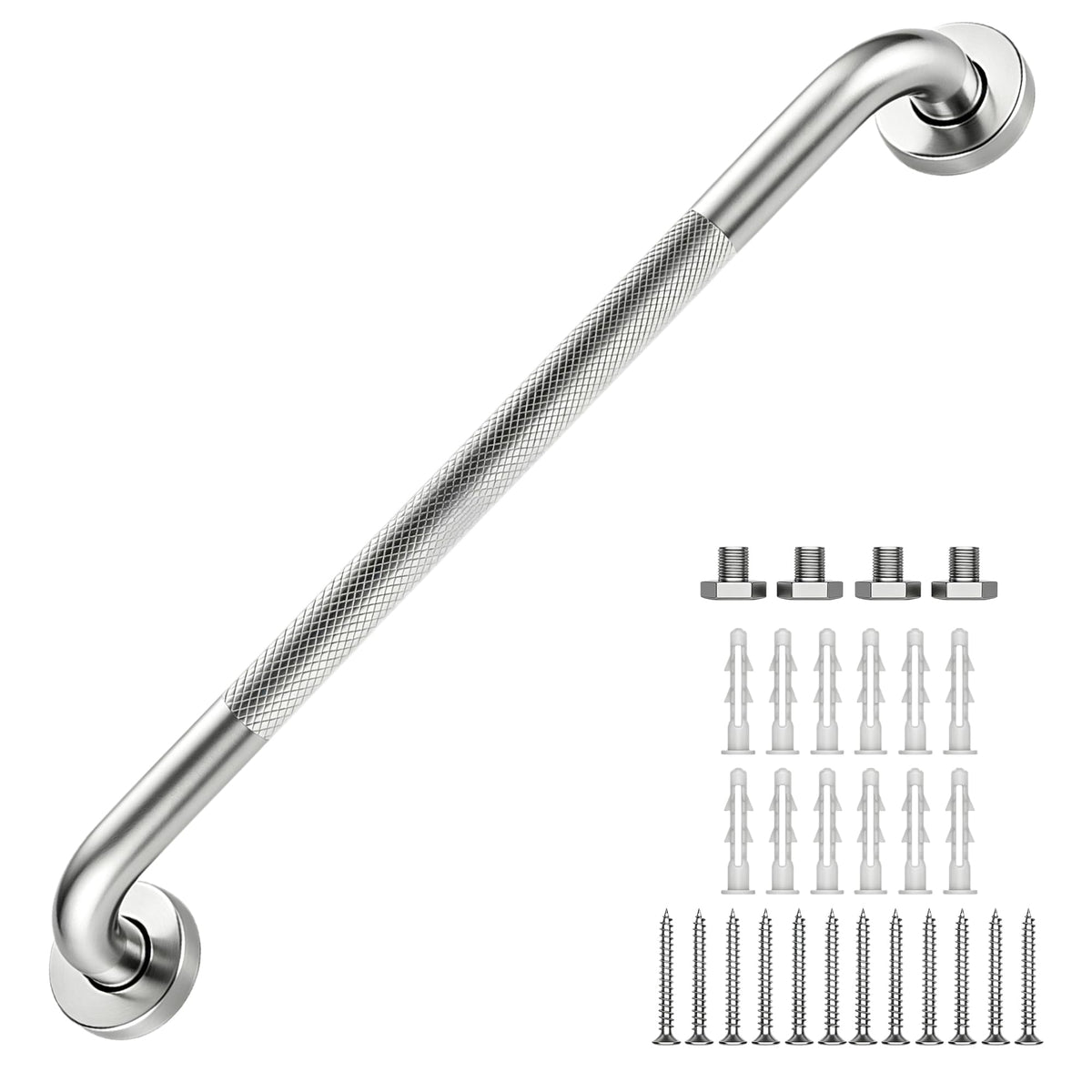 16 Inch Grab Bars 1.25" Dia,2 Pack Brushed Nickel 304 Stainless Steel Bathroom Grab Bar,Anti Slip Knurled Safety Bar,Wall Mount Handicap Grab Bars,Support Handrail for Seniors Elderly Injury