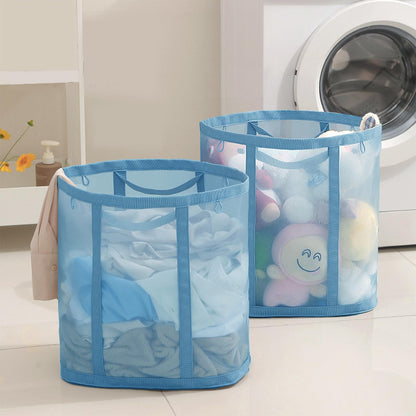 Mesh Bag with Handles, Collapsible Laundry Basket, Foldable Laundry Bag, Breathable Folding Beach Bag,Space-saving Travel Tote Bags (1, Black)