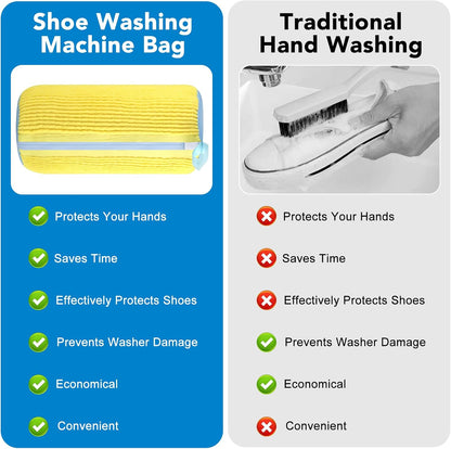 Dntorx 2 PCS Shoe Washing Machine Bag Shoe Laundry Bags, Yellow & Blue Chenille Mesh Shoe Bag for Washing Machine with L-Shaped Zipper, Fits Sneaker Tennis Shoes