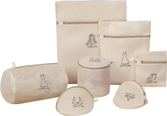 Mesh Laundry Bags Set, 7 Pack Delicates Wash Bags with Zipper Closure, Washing Machine Laundry Net Bags for Clothes, Bras, Socks and Sweaters