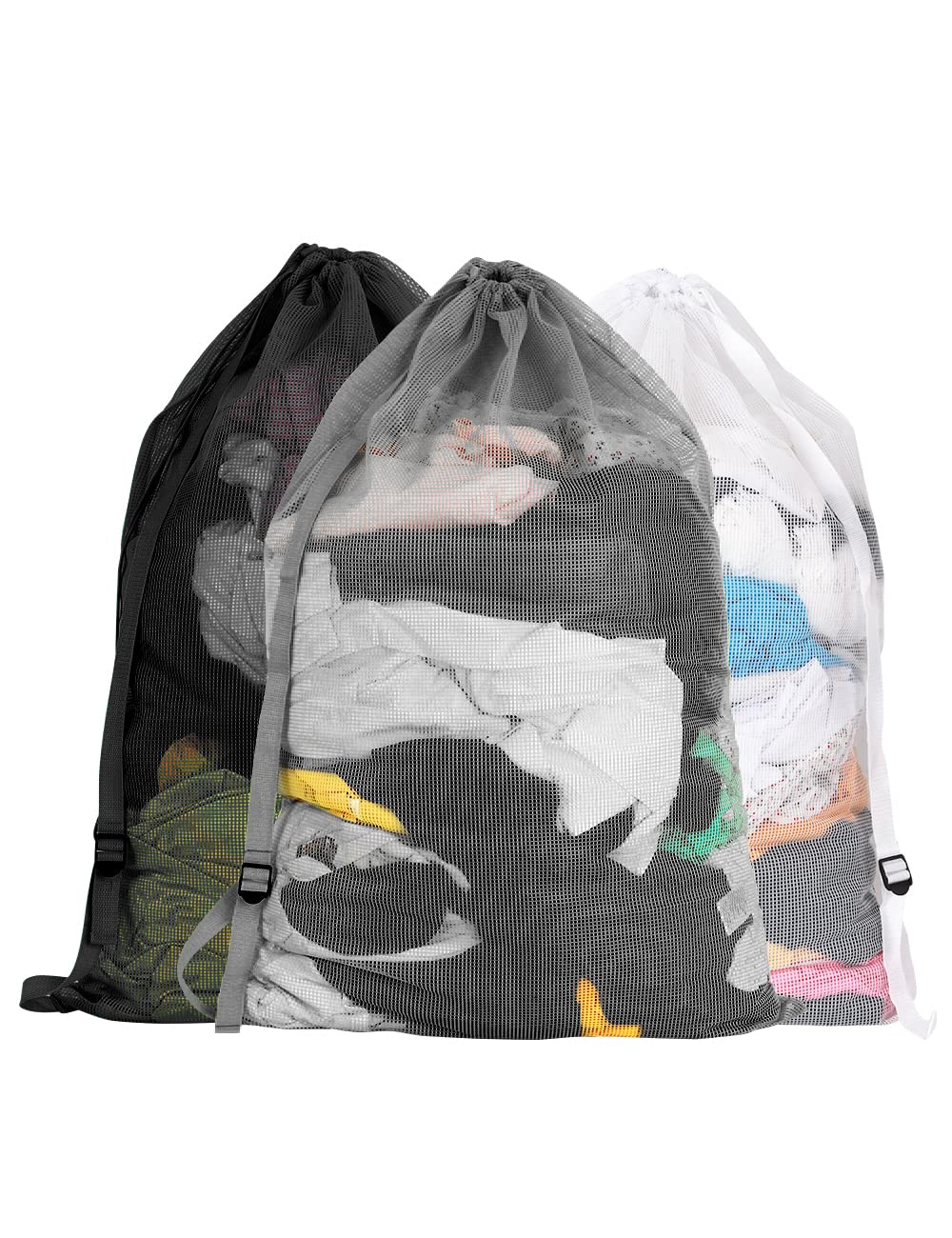 Dalykate Mesh Laundry Bags, 24" x 36", Heavy Duty with Reinforced Handles, Foldable & Portable, Drawstring Closure, 3-Pack Mixed Colors