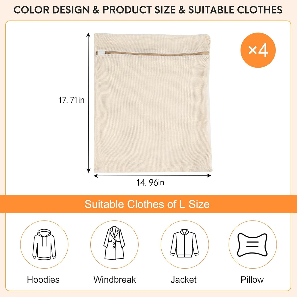 4-Piece Large Durable Organic Cotton Mesh Laundry Bags with Sturdy Zippers and Breathable Mesh are Delicate Laundry Bags for Underwear, Clothes, Pants and Socks