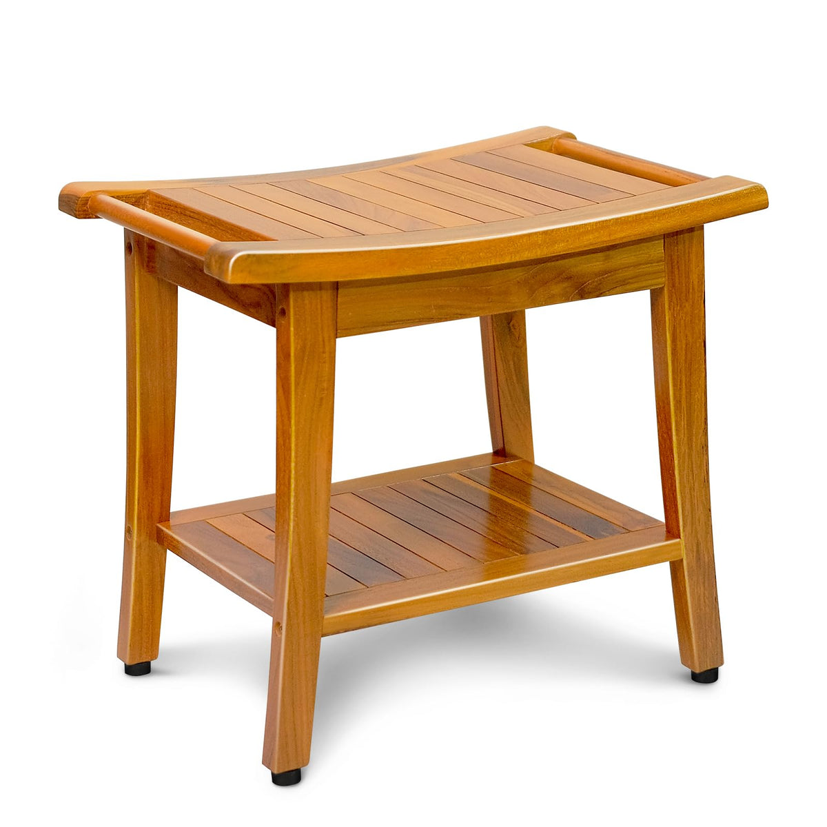 16" Compact Teak Shower Bench with Shelf & Handle, Solid Premium Teak Shower Stool, Durable Waterproof Seat for Inside Shower, Teak Wood Bench for Bathroom, Indoor & Outdoor Use