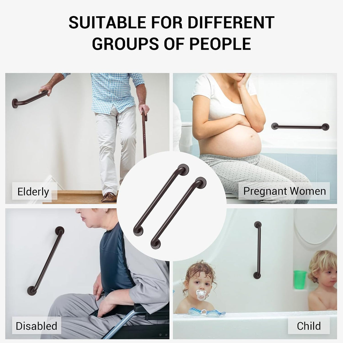 2 Pack 16 Inch Grab Bars for Wall Oil Brown