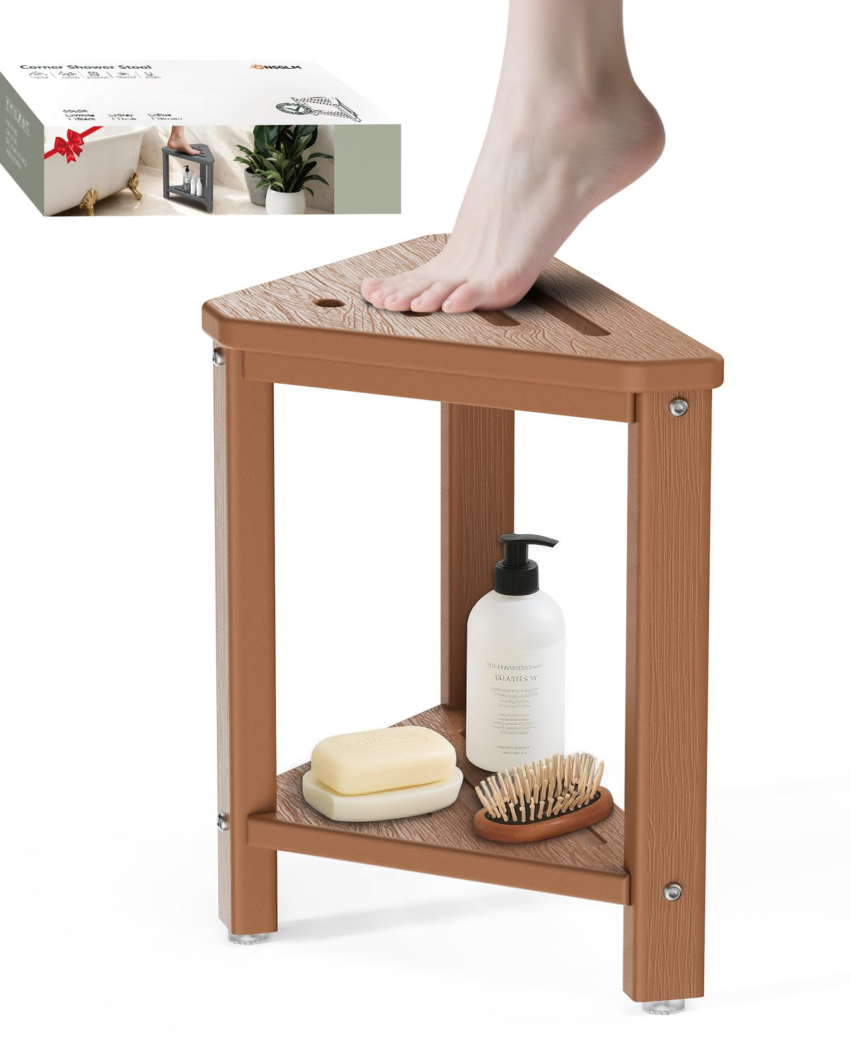 Shower Foot Rest 15in, HDPE Waterproof Shower Stool for Inside Shower,White