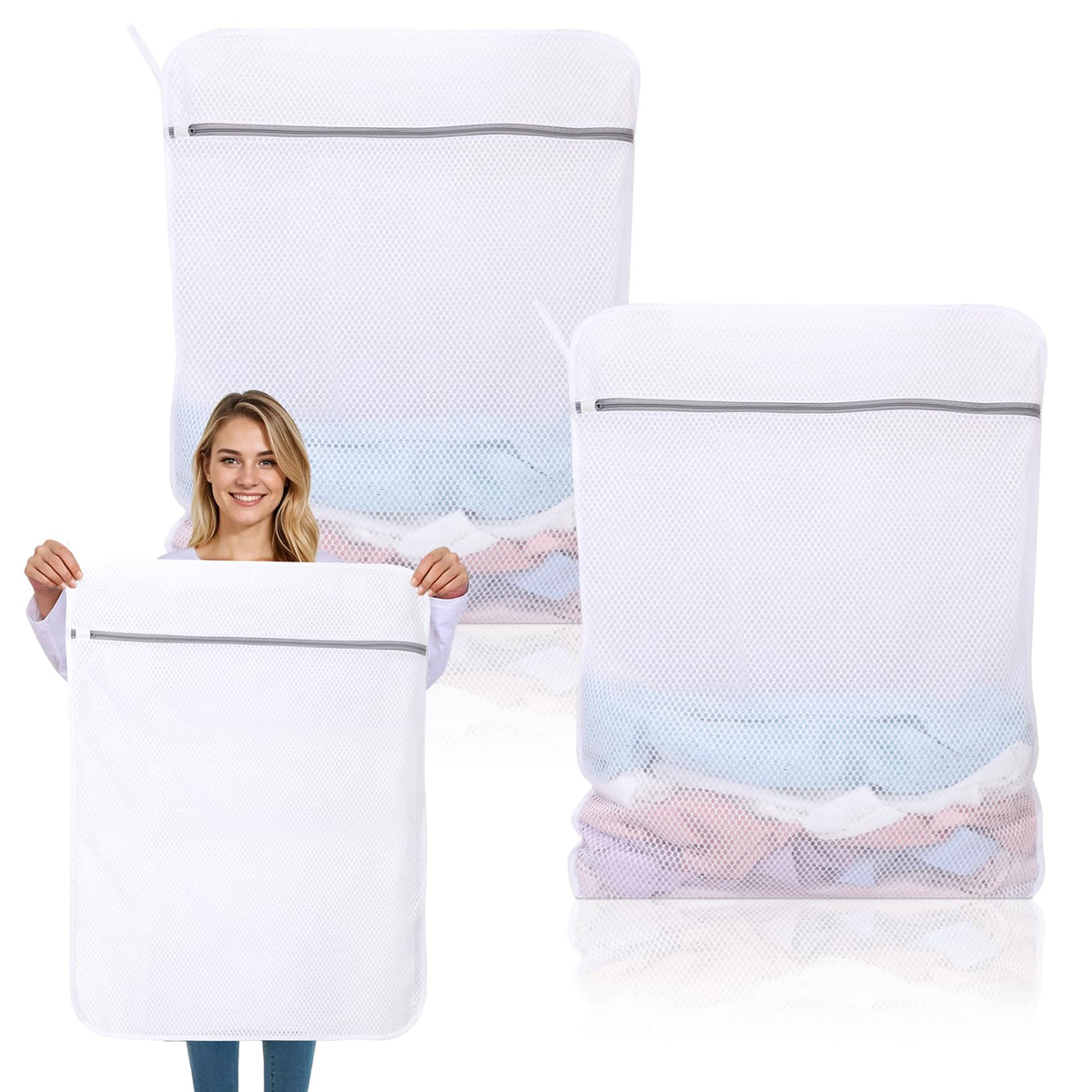 Dntorx 2 Pack Extra Large Mesh Laundry Bags for Delicates, 24x32In+35x43In