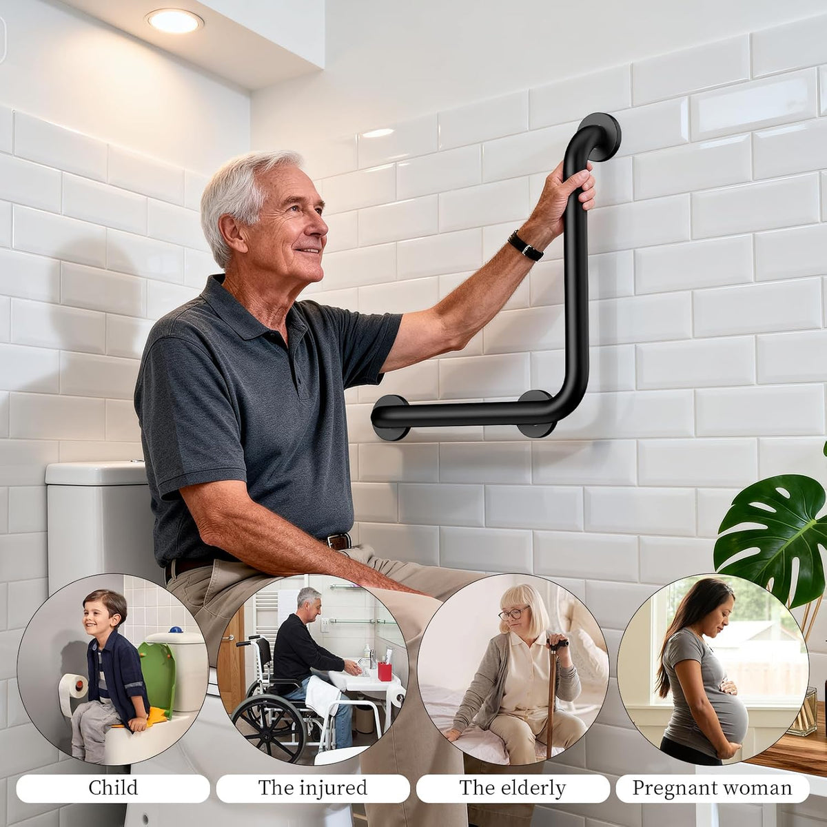 16 Inch L-Shaped Angled Grab Bar for Shower Bathroom, Matte Black