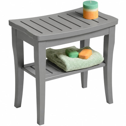 Bamboo Shower Bench - Wooden Shower Stool with Storage Shelf, Non Slip Seat
