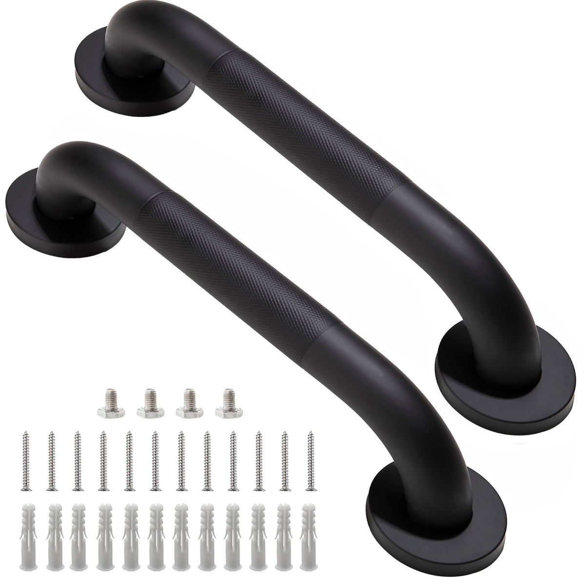 16 Inch Silver Anti-Slip Shower Grab Bars, 1.25" Diameter 2 Pack
