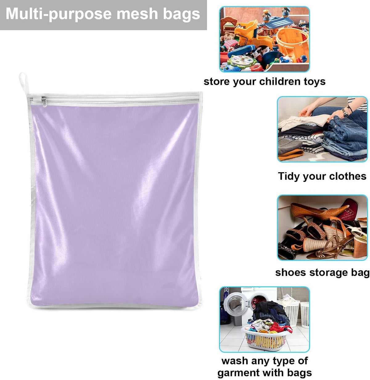 Purple Mesh Laundry Bags Lingerie Bags for Washing Delicates 2 PCS Durable Wash Bag with Zipper Small and Medium Washable