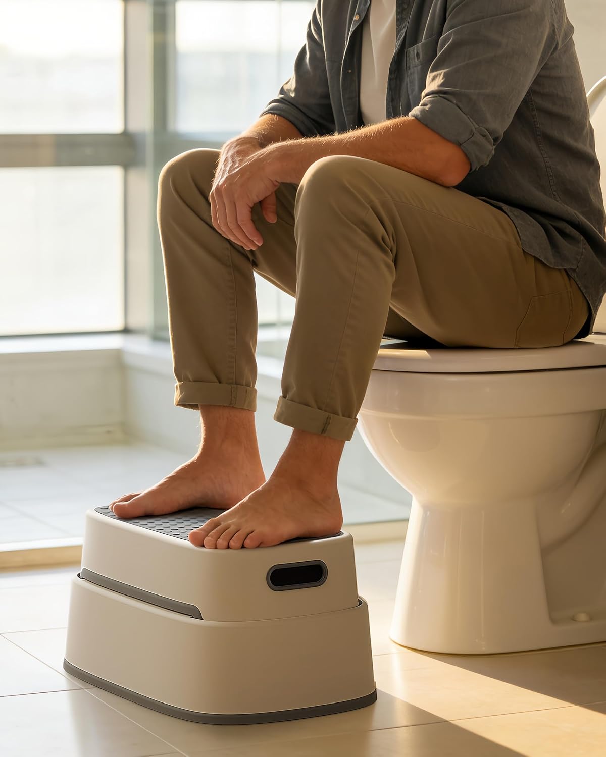 MR.SIGA Toilet Stool Squat Adult Bathroom Foot Stool, Off-White & Dark Gray