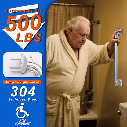 Bathroom Grab Bars Stainless Steel Handrail ADA Compliant 500lbs bathtubs and Showers Toilet Handle Safety for Handicap, Elderly, Disabled, Injury (12 inches)