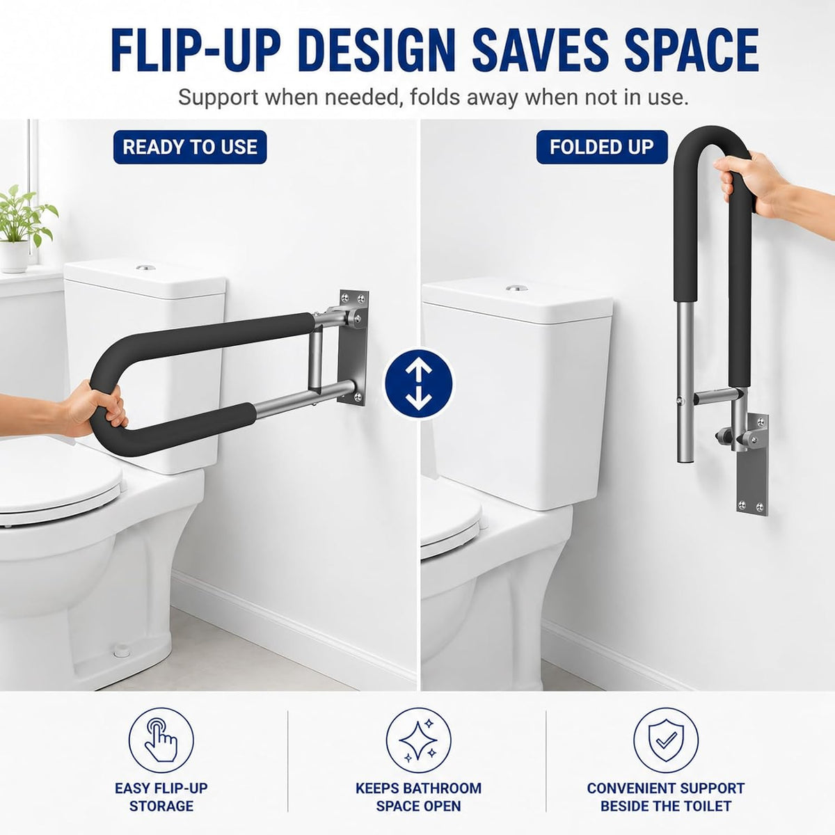 Handicap Grab Bars Rails 23.6 Inch Toilet Handrails Bathroom Safety Bar Toilet Support Rail Handicapped Handrail Accessories for Seniors Elderly (23.6inch)