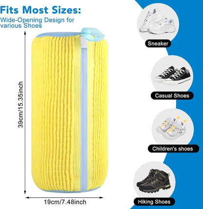 Dntorx 2 PCS Shoe Washing Machine Bag Shoe Laundry Bags, Yellow & Blue Chenille Mesh Shoe Bag for Washing Machine with L-Shaped Zipper, Fits Sneaker Tennis Shoes