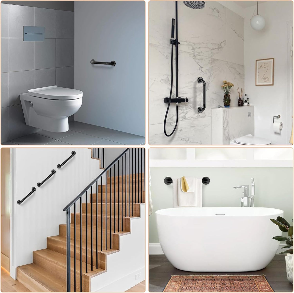Anti-Slip Black Grab Bar 12 Inch, Grab Bar for Bathtub and Shower