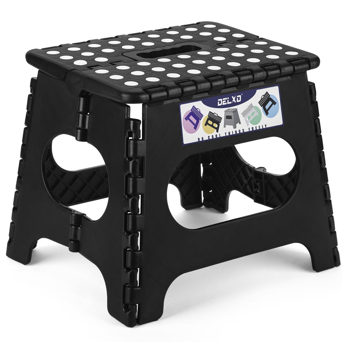 Delxo Folding Step Stool 13 Inch,300 Lbs Step Stool for Adults Black