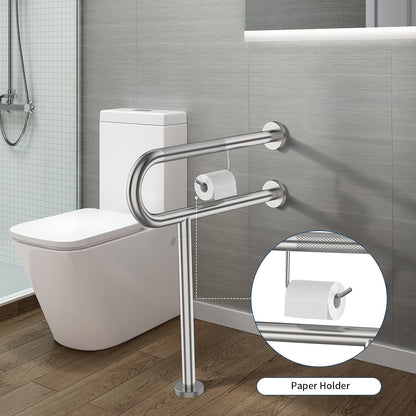 ZUEXT 24 Inch Brushed Nickel Wall to Floor Toilet Grab Bar w/Paper Holder